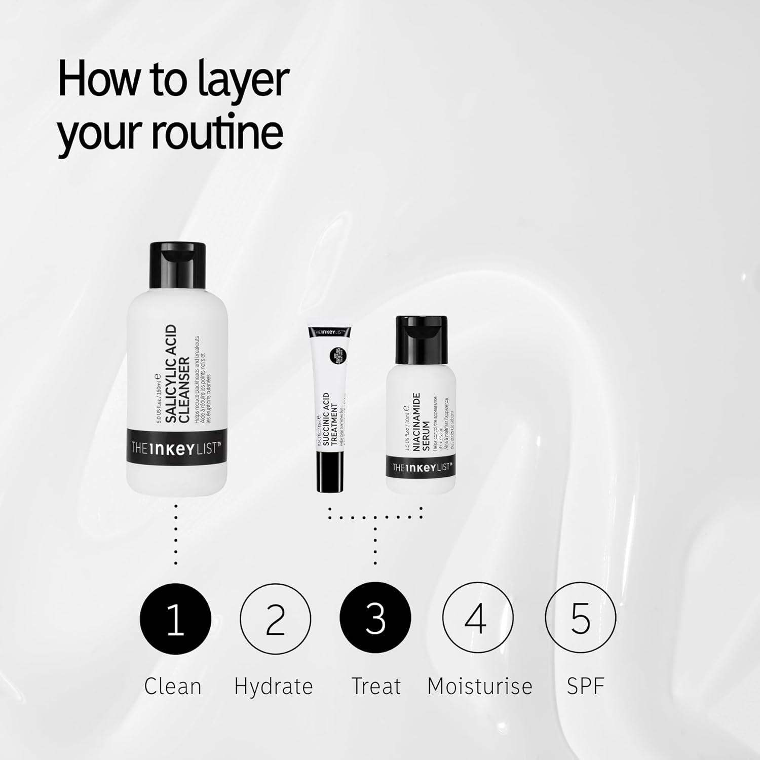image:imageThe INKEY List Acne Treatment Set Salicylic Acid Cleanser Niacinamide Serum amp Succinic Acid Spot Treatment Clears Acne Breakouts amp Blemishes Skincare for Oily AcneProne Skin